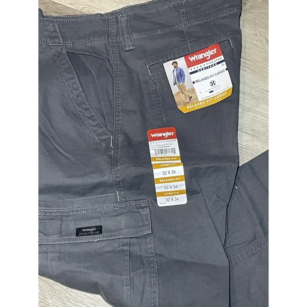 Men's Wrangler Cargo Pants Relaxed Fit Gray Five Star Heritage NEW 32x34